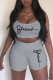 Grey Casual Sportswear Print Patchwork Spaghetti Strap Sleeveless Two Pieces