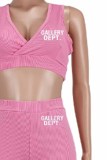Pink Sexy Street Print Letter V Neck Sleeveless Two Pieces