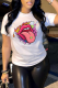 White Casual Daily Print Patchwork O Neck T-Shirts