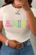 White Casual Print Letter O Neck T-Shirts