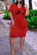 Red Casual Print Letter V Neck Straight Dresses