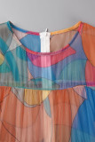 Purple Casual Print Patchwork O Neck Straight Dresses