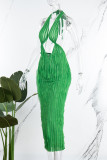 Green Sexy Solid Bandage Backless Halter Sleeveless Dress Dresses