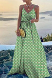 Rose Red Sexy Print Patchwork Spaghetti Strap Sling Dress Dresses