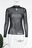 Apricot Sexy Patchwork Hot Drilling See-through Half A Turtleneck Tops