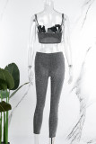 Black Sexy Solid Patchwork See-through Backless Spaghetti Strap Sleeveless Two Pieces