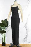 Black Sexy Solid Patchwork Backless Spaghetti Strap Long Dress Dresses