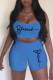 Light Blue Casual Sportswear Print Patchwork Spaghetti Strap Sleeveless Two Pieces