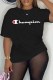 Black Street Print Letter O Neck T-Shirts