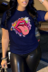 Navy Blue Casual Daily Print Patchwork O Neck T-Shirts