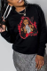 Black Casual Daily Print Patchwork O Neck Tops