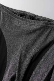 Black Sexy Solid Patchwork See-through Backless Spaghetti Strap Sleeveless Two Pieces