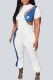 White Sexy Street Print Patchwork O Neck Short Sleeve Two Pieces