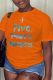 Orange Casual Street Print Patchwork Letter O Neck T-Shirts
