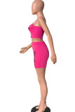 Rose Red Casual Sportswear Print Patchwork Spaghetti Strap Sleeveless Two Pieces