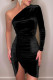 Black Sexy Solid Patchwork Fold Asymmetrical Oblique Collar Pencil Skirt Dresses
