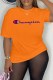 Orange Street Print Letter O Neck T-Shirts