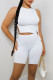 White Sexy Solid Patchwork Frenulum Slit O Neck Sleeveless Two Pieces