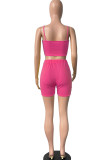 Rose Red Casual Sportswear Print Patchwork Spaghetti Strap Sleeveless Two Pieces