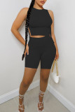 White Sexy Solid Patchwork Frenulum Slit O Neck Sleeveless Two Pieces