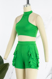 Yellow Sexy Casual Solid Patchwork O Neck Sleeveless Two Pieces