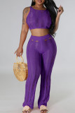 Purple Sexy Solid Hollowed Out Patchwork O Neck Sleeveless Two Pieces