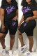 Black Casual Print Letter O Neck Short Sleeve Two Pieces