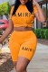 Orange Casual Print Letter O Neck Short Sleeve Two Pieces