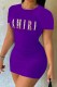 Purple Casual Print Letter O Neck One Step Skirt Dresses