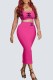 Rose Red Sexy Print Letter U Neck Short Sleeve Two Pieces