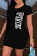 Black Casual Print Letter O Neck One Step Skirt Dresses