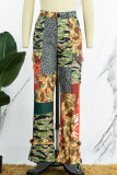 Camouflage Casual Street Print Patchwork High Waist Straight Patchwork Bottoms
