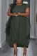 Army Green Casual Solid Patchwork O Neck Irregular Dress Plus Size Dresses