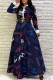 Deep Blue Elegant Print Letter Turndown Collar A Line Dresses