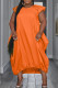 Tangerine Red Casual Solid Patchwork O Neck Irregular Dress Plus Size Dresses