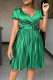 Green Casual Solid Patchwork Fold With Belt V Neck Straight Dresses