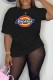 Black Casual Print Letter O Neck T-Shirts