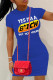 Blue Casual Street Print Patchwork O Neck Pencil Skirt Dresses