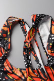 Colour Sexy Print Hollowed Out Backless Strapless Skinny Jumpsuits
