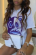 White Casual Street Print Patchwork O Neck T-Shirts