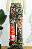 Camouflage Casual Street Print Patchwork High Waist Straight Patchwork Bottoms