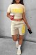 Khaki Casual Print Letter O Neck Short Sleeve Two Pieces