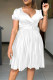 White Casual Solid Patchwork Fold With Belt V Neck Straight Dresses