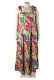 Green Casual Vacation Floral Bandage Spaghetti Strap Printed Dress Dresses