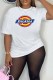 White Casual Print Letter O Neck T-Shirts