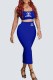 Blue Sexy Print Letter U Neck Short Sleeve Two Pieces