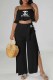 Black Sexy Print Slit Letter Spaghetti Strap Sleeveless Two Pieces
