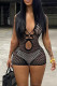 Black Sexy Solid Hollowed Out Patchwork V Neck Skinny Rompers