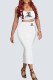 White Sexy Print Letter U Neck Short Sleeve Two Pieces