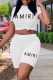 White Casual Print Letter O Neck Short Sleeve Two Pieces